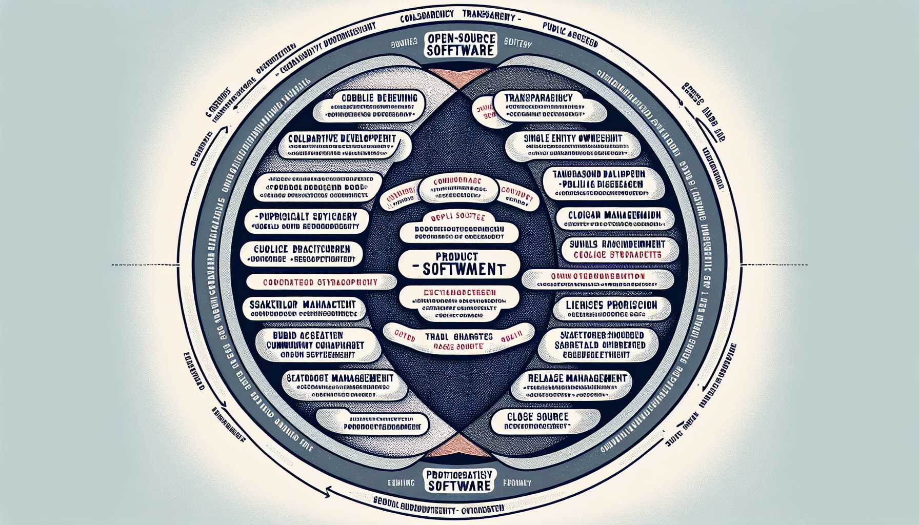 Venn diagram illustrating the intersection of open-source and proprietary software product management