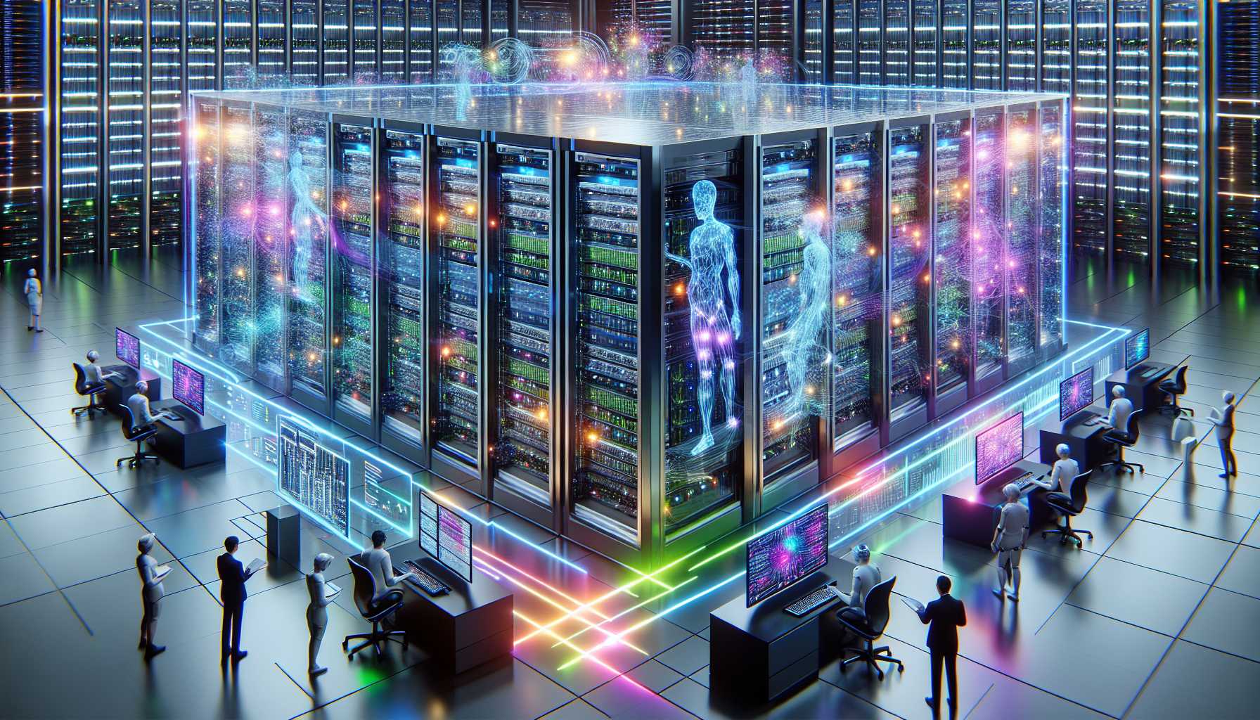 Illustration of an AI data center with futuristic technology