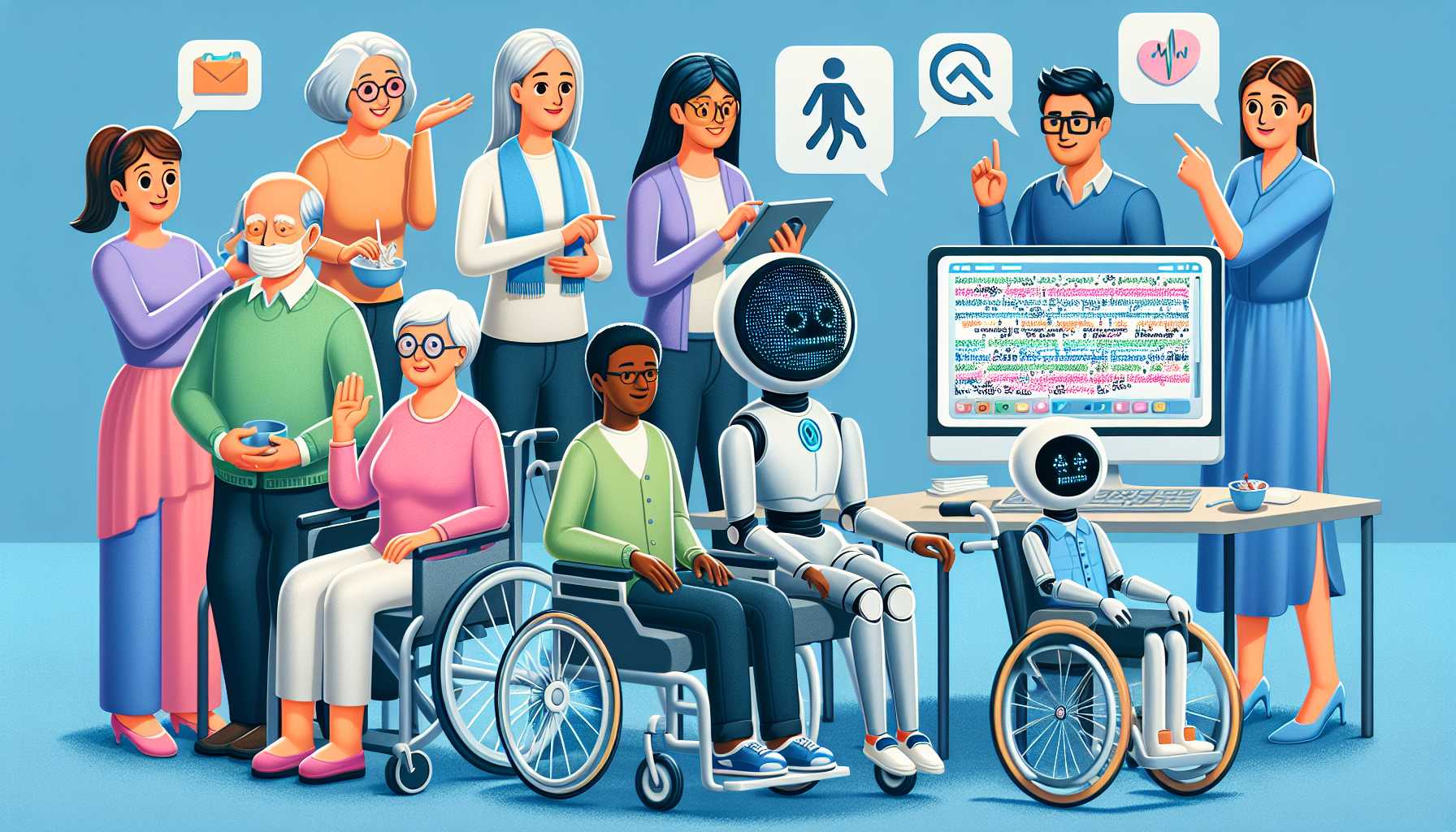 accessible technology featuring AI assistant helping diverse users