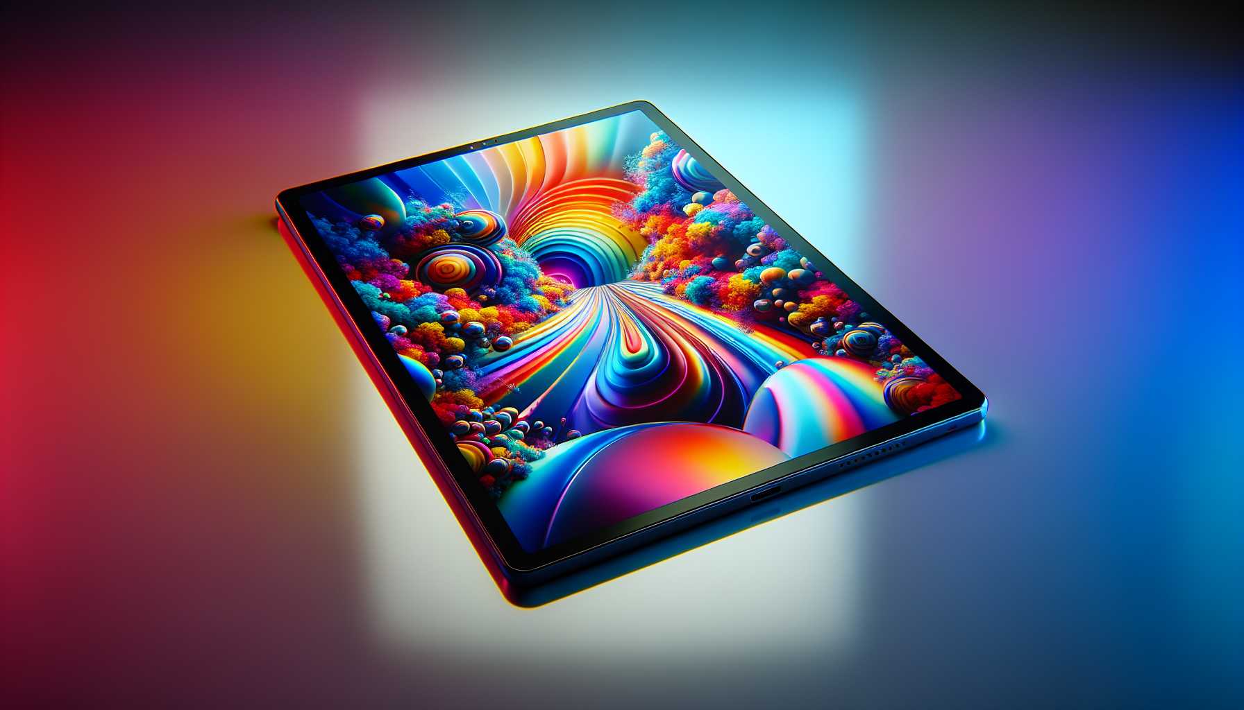 Samsung Galaxy Tab S9 with colorful OLED display graphics