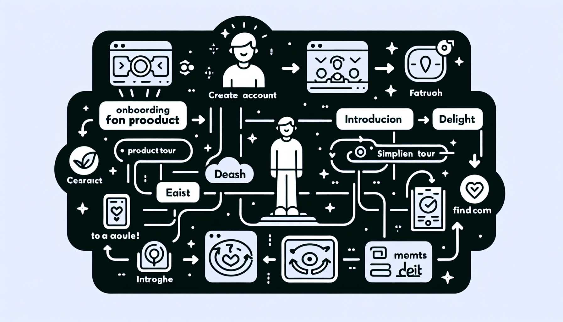 schematic diagram of a user onboarding process for a tech product