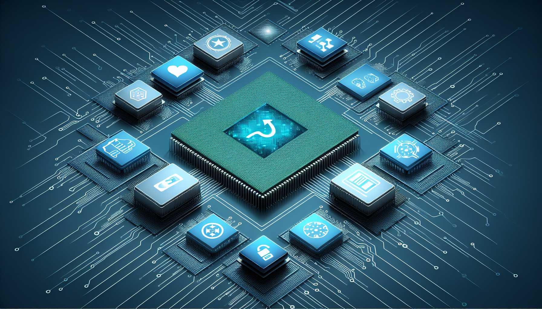 conceptual illustration of Chinese technology ecosystem with CPUs and operating systems marked as 'safe and reliable'