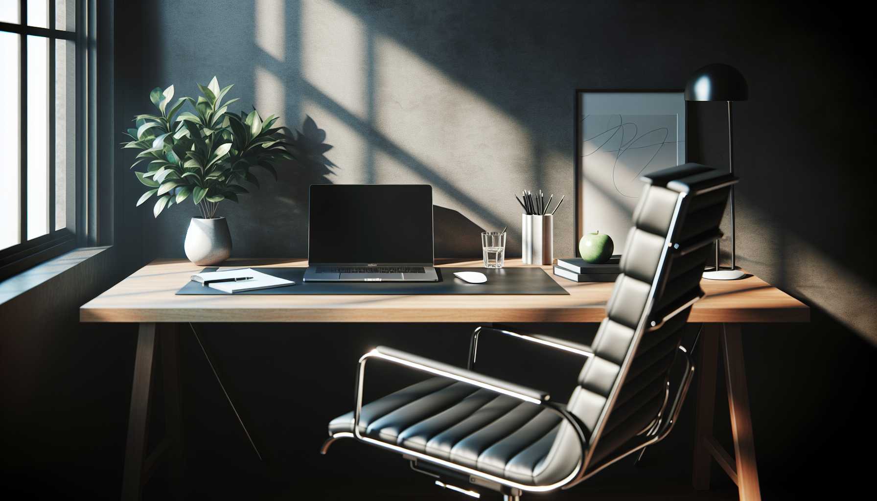 a laptop on a desk in a modern office