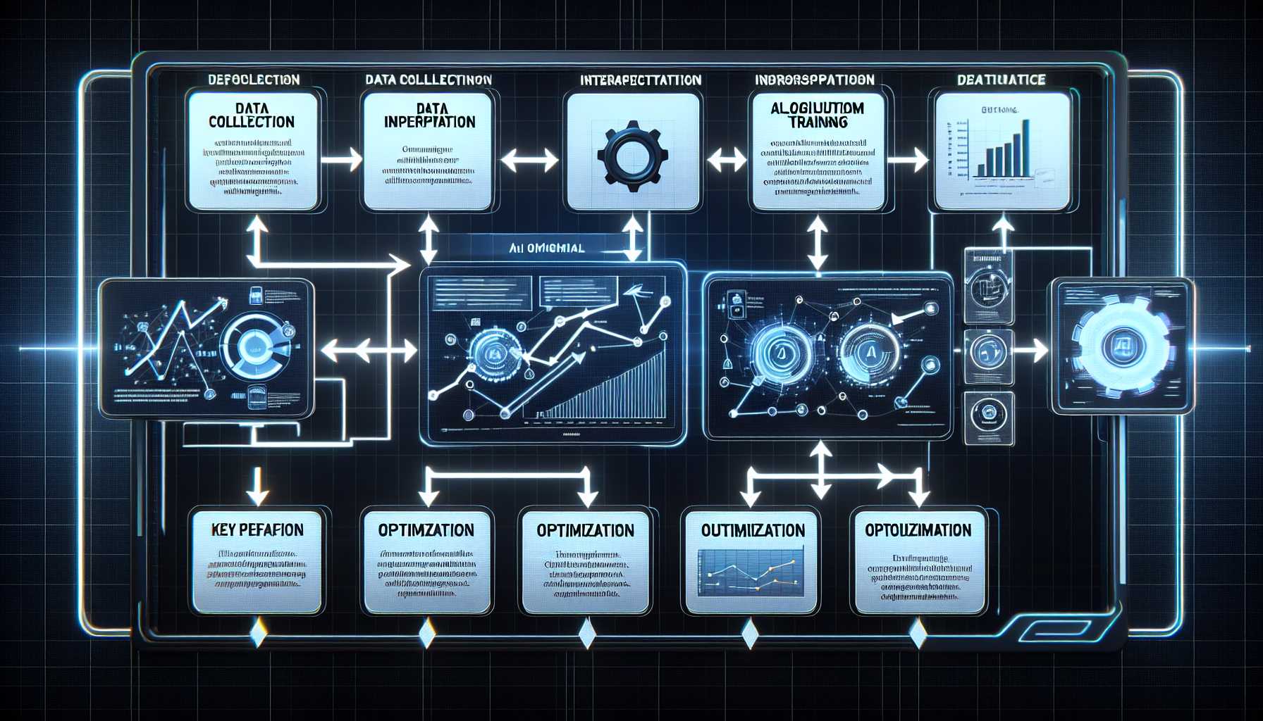 a digital flow chart showing AI-driven algorithms optimizing digital ad placements