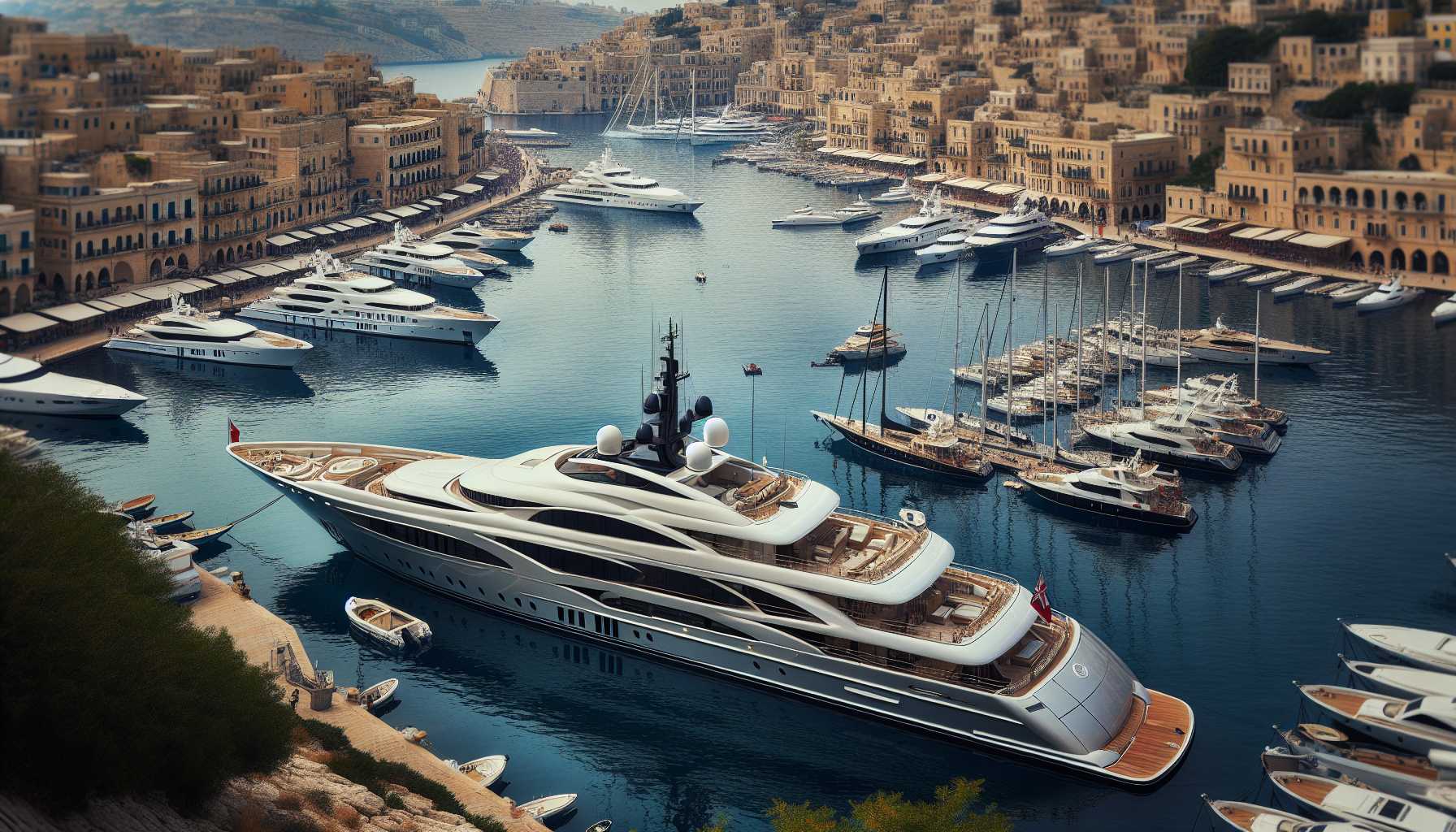 A luxurious yacht owned by a tech billionaire docked at a harbor