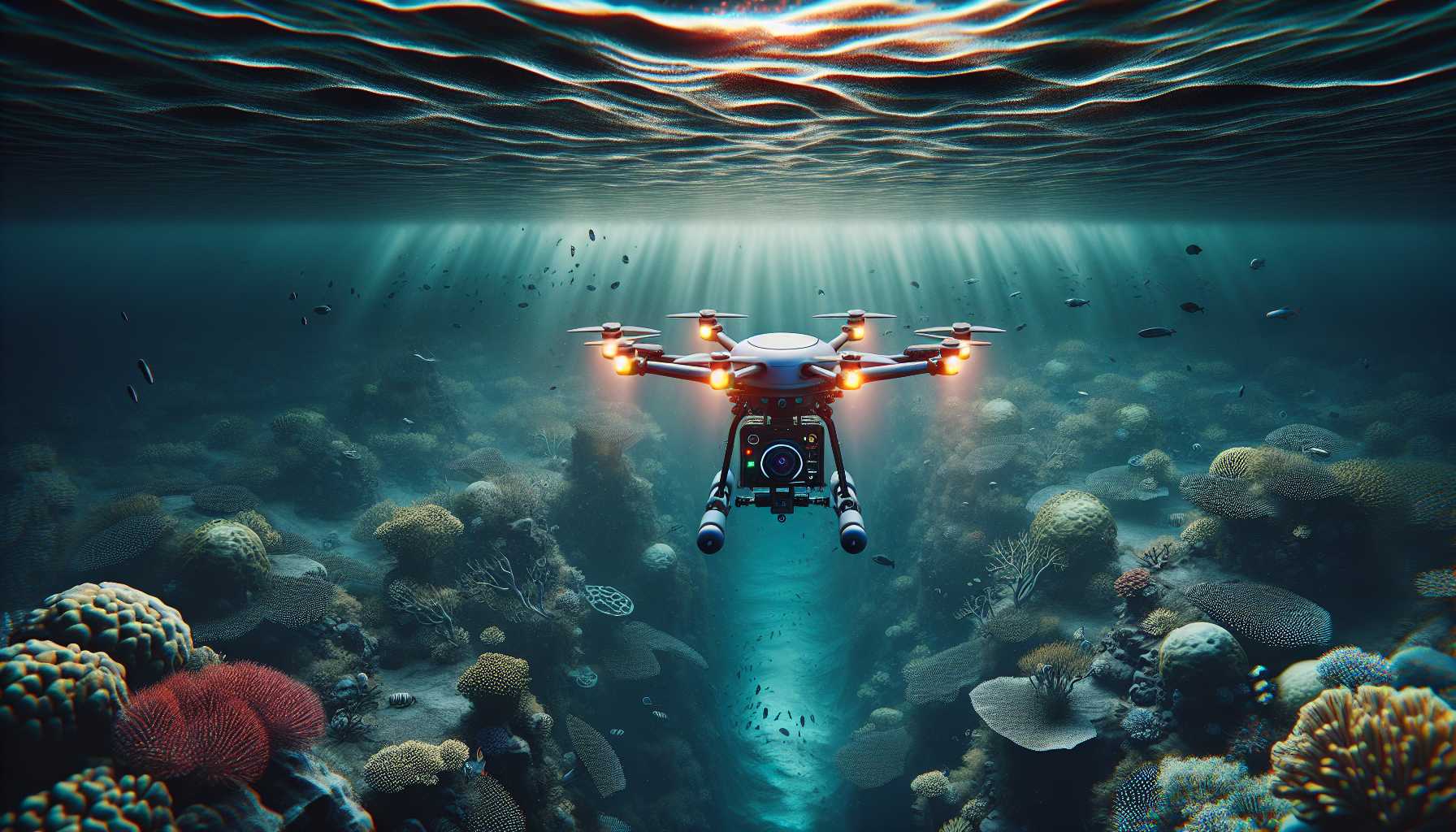 An autonomous underwater drone exploring the ocean floor