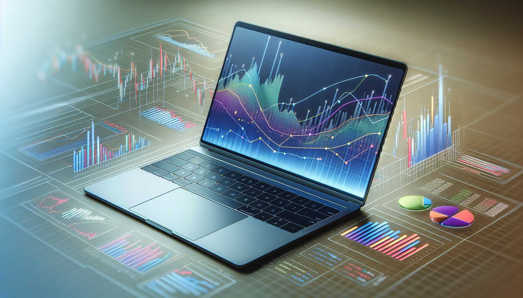 laptop with stock graphs on screen