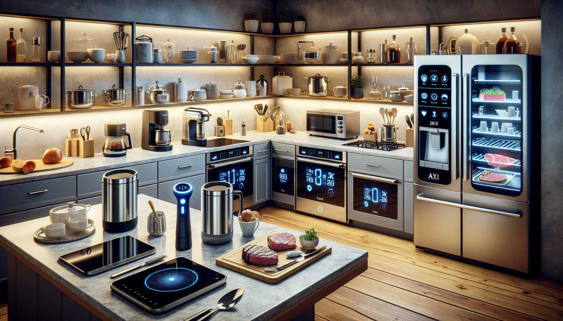 AI-powered smart home appliances in a modern kitchen