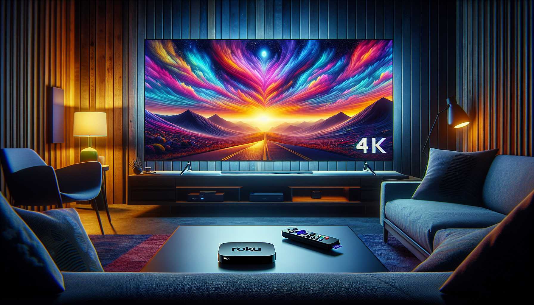 4K streaming content on a flat-screen TV with a Roku device