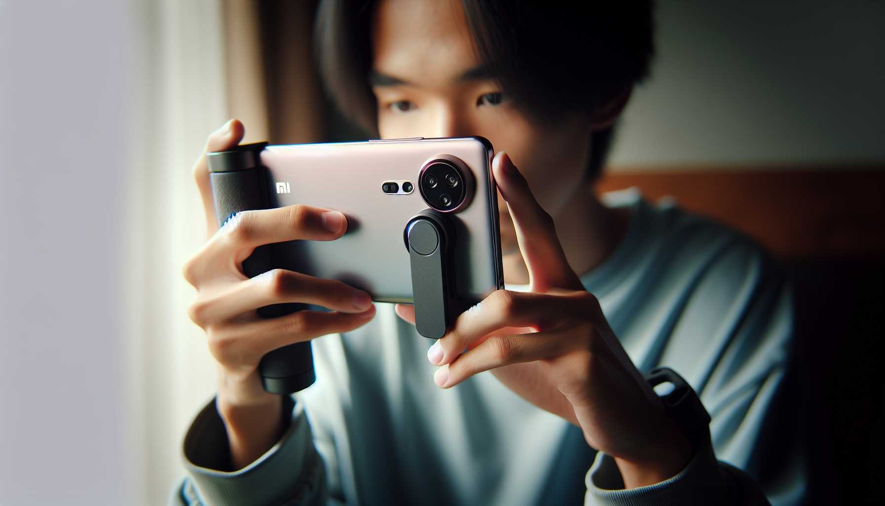 a person using the Xiaomi 14 Ultra camera phone with detachable grip