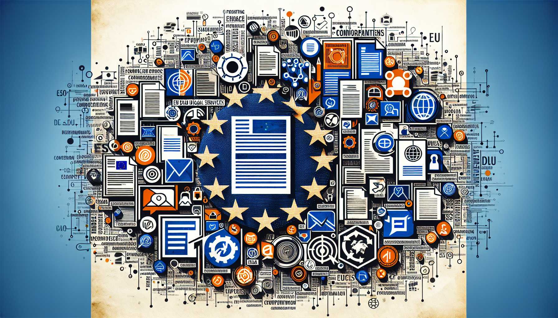 collage of EU Digital Services Act documents and tech company logos