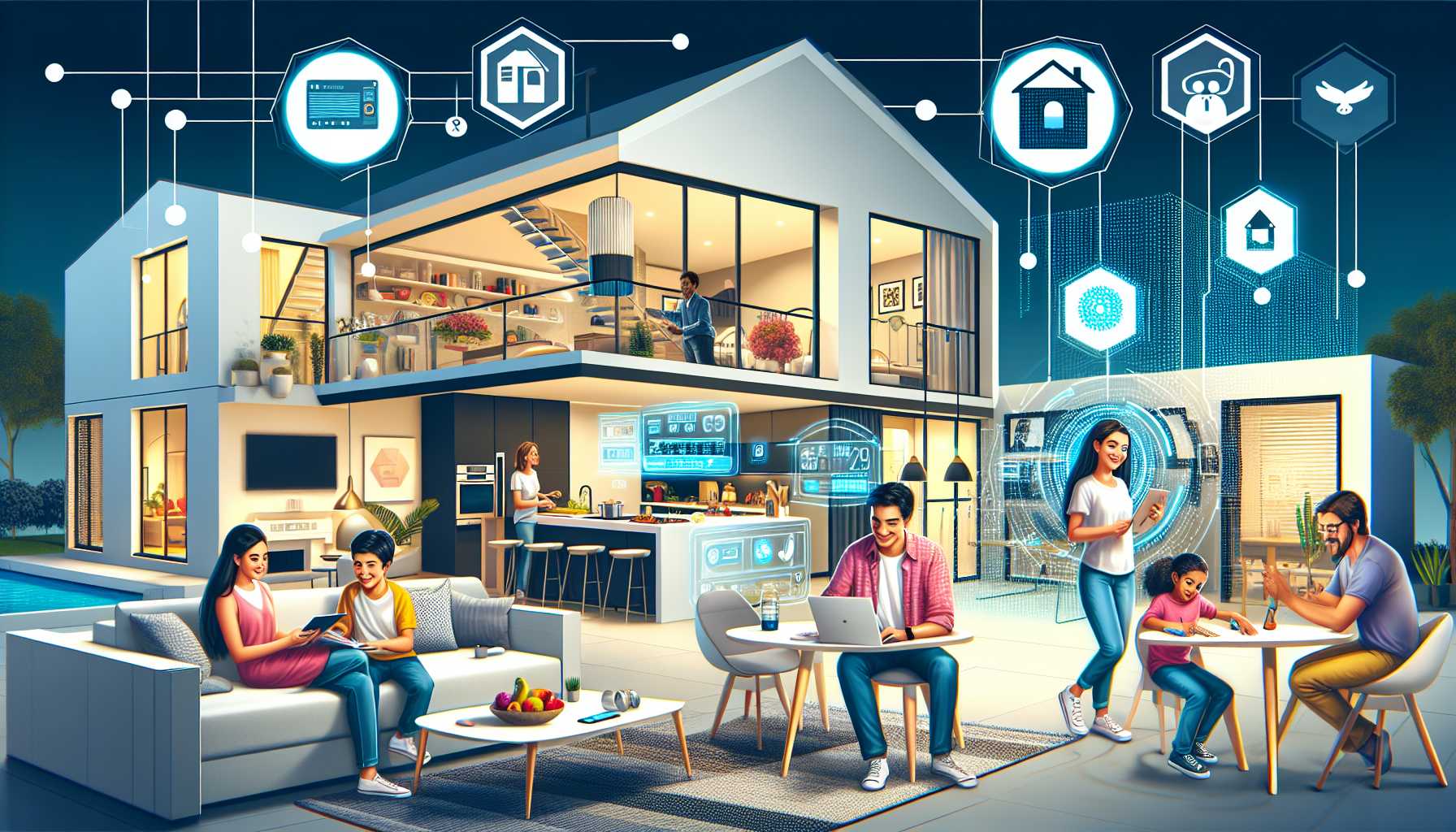 a smart home with a happy family