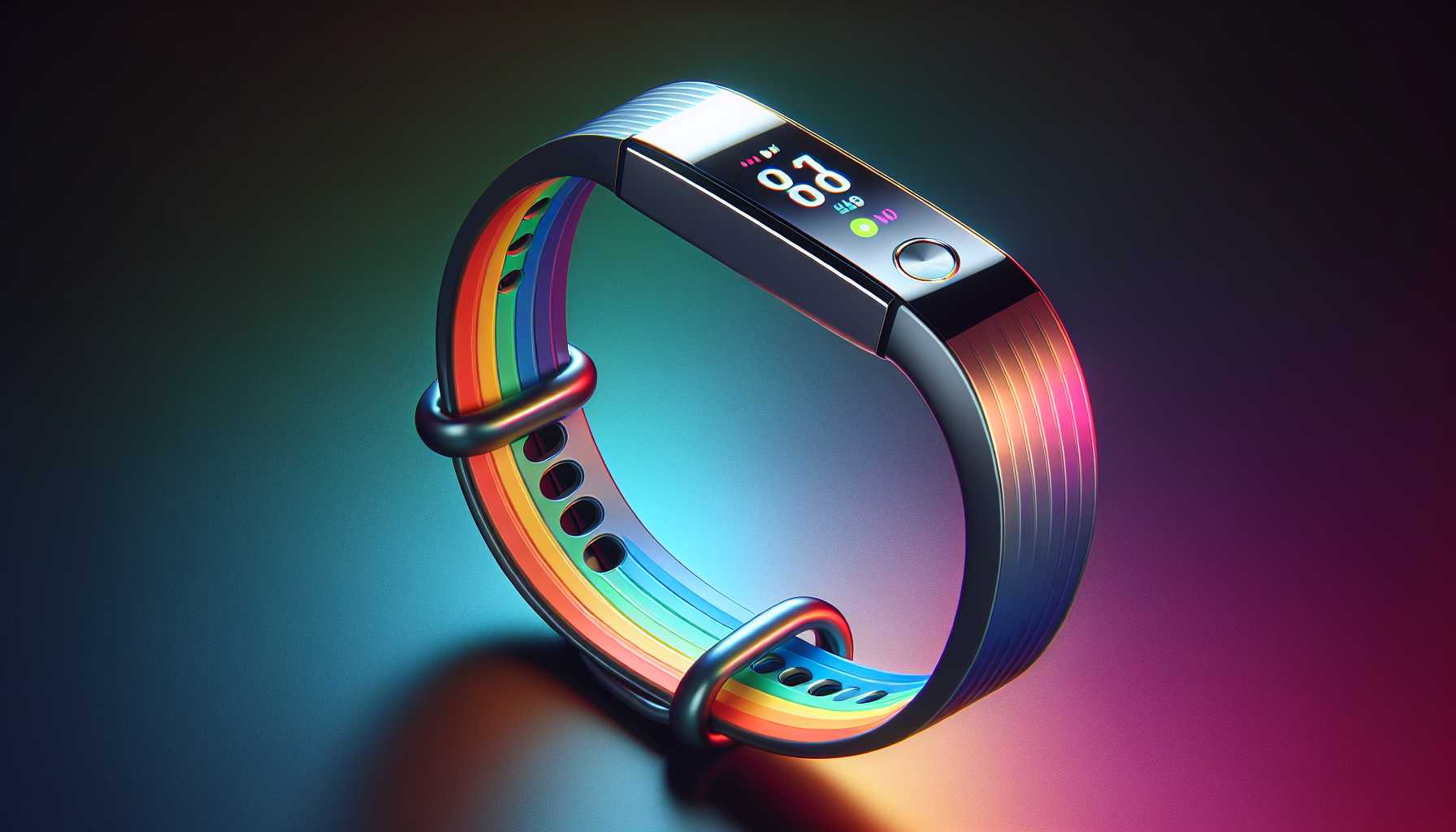 a sleek fitness tracker with a colorful band