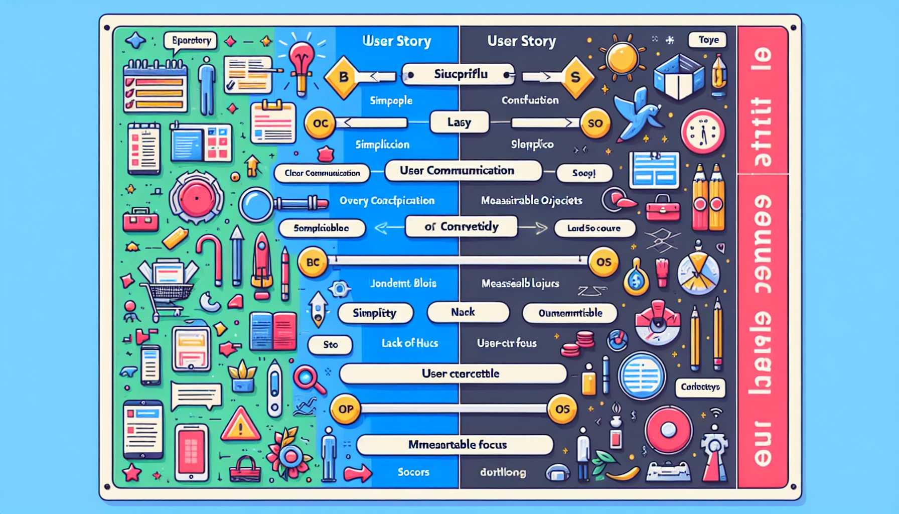 a visual comparison chart highlighting the key attributes of a successful user story versus a poorly constructed one