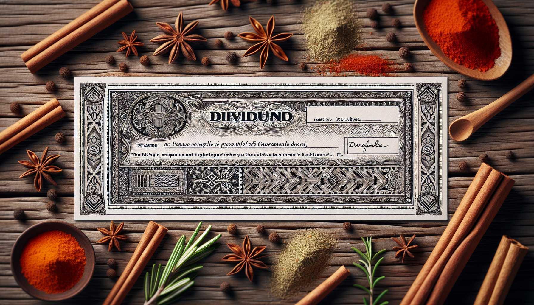 a dividend check with spices around it