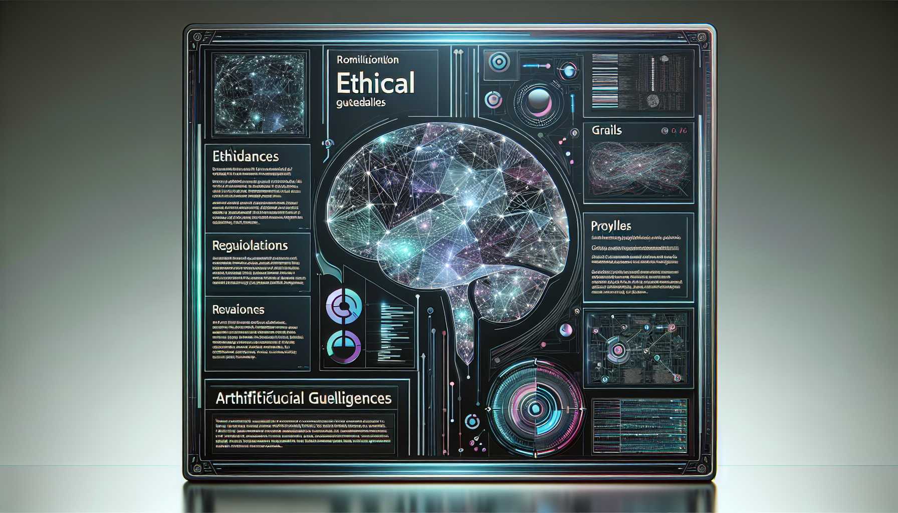 AI interface with visible ethical guidelines and regulations on the screen