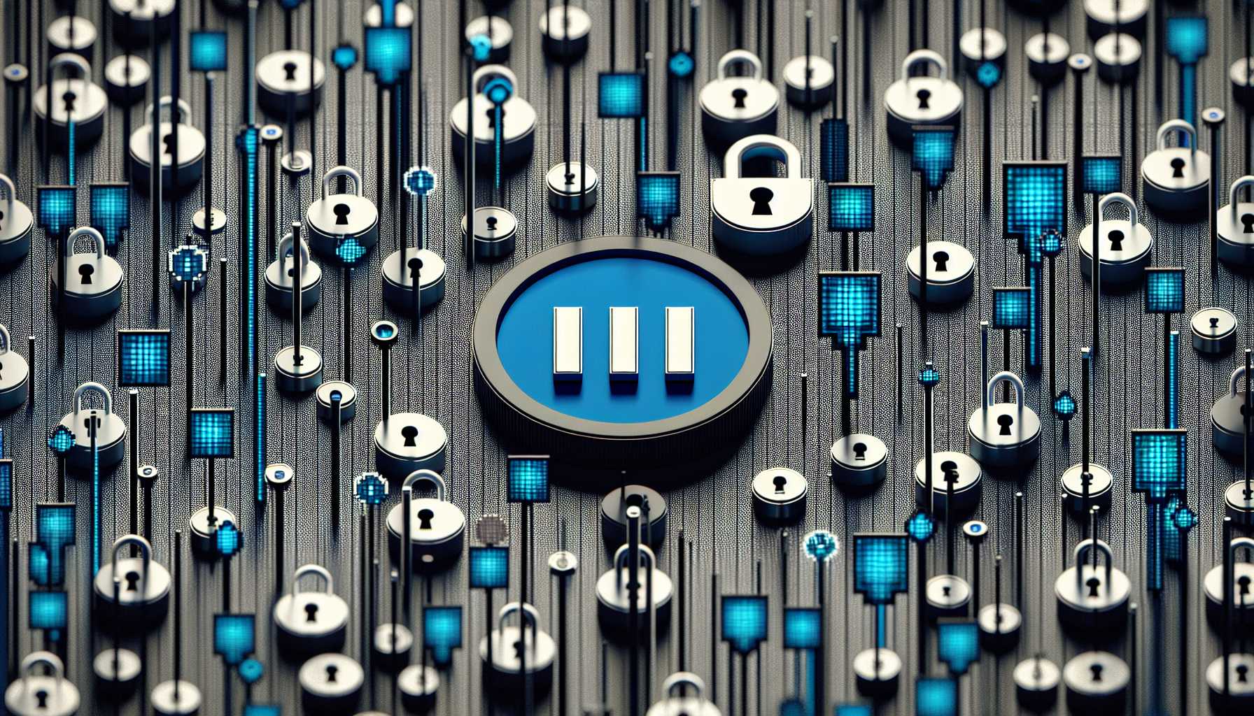 AT&T's logo amidst digital locks and keys representing cybersecurity