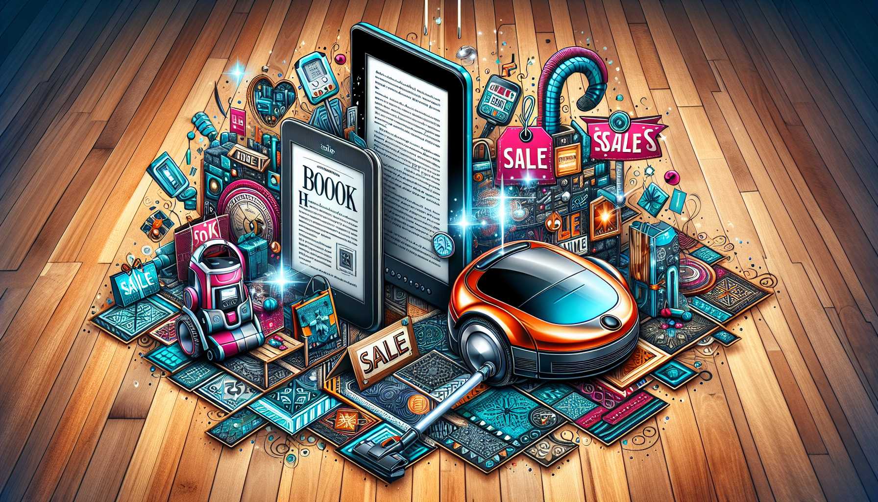 a montage image reflecting Amazon tech deals on Kindle Scribes and robot vacuums