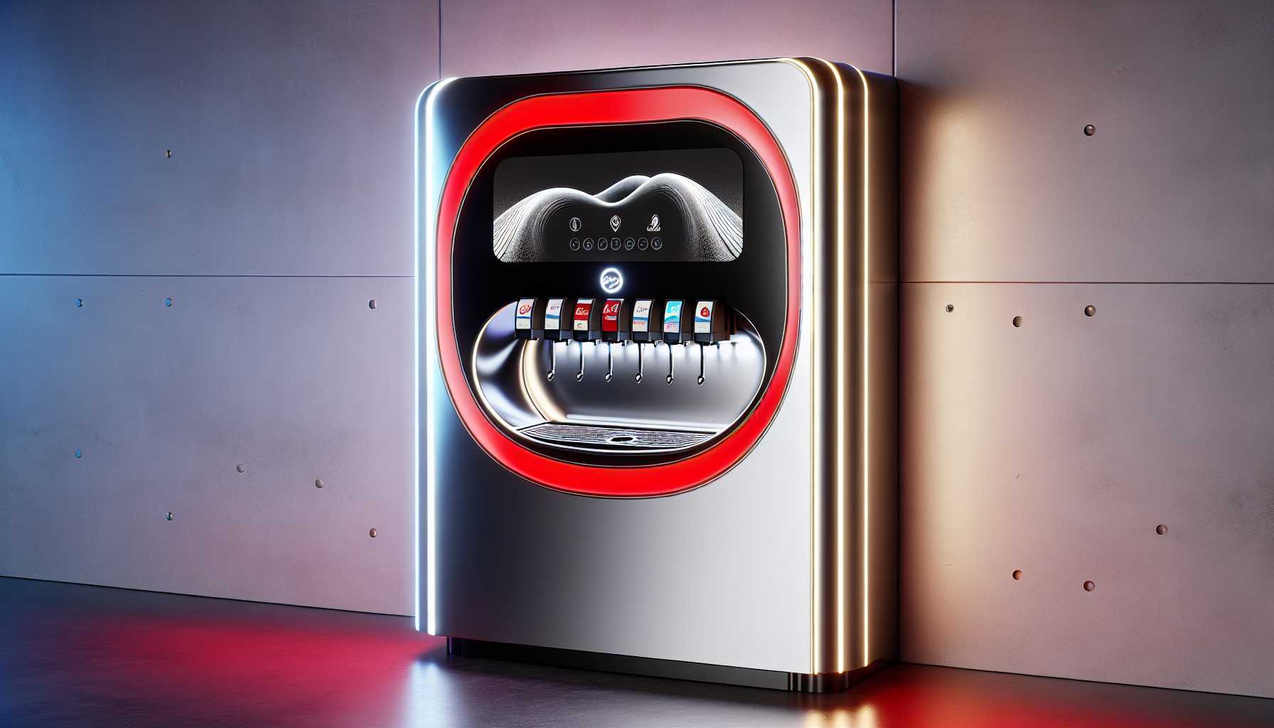 a modern Coca-Cola Freestyle soda fountain machine with an embedded camera