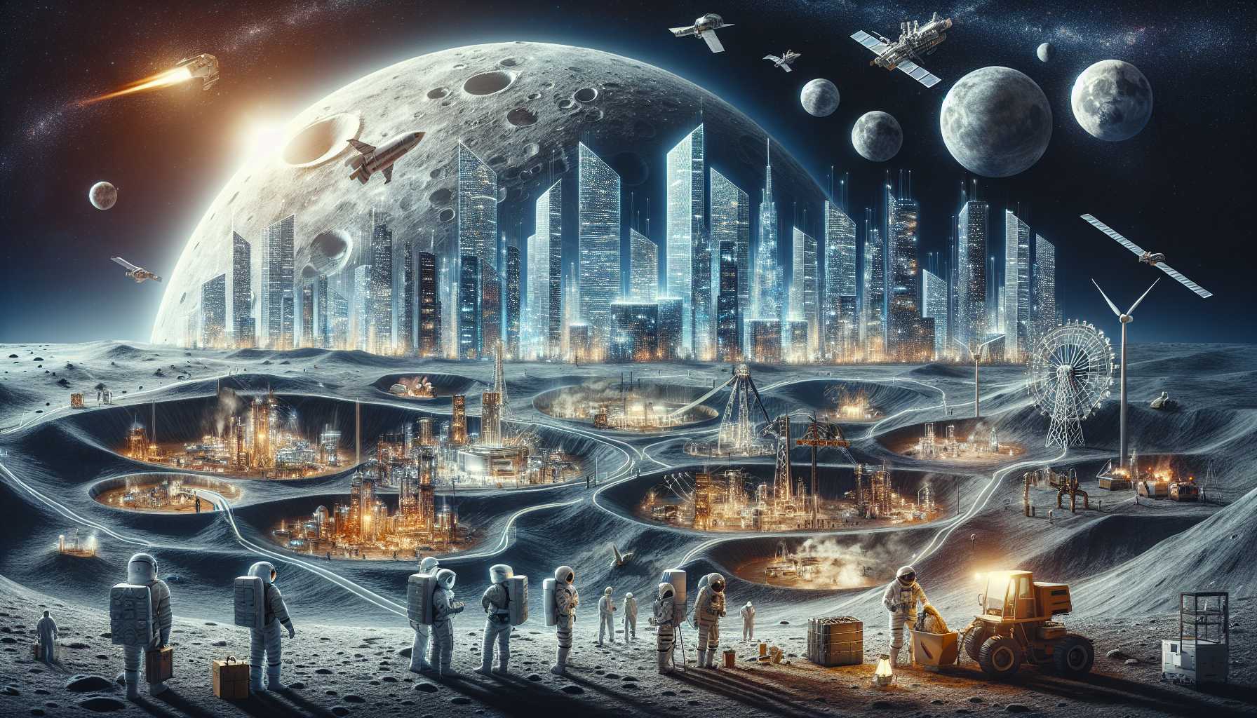 Artistic representation of future lunar economy and infrastructure