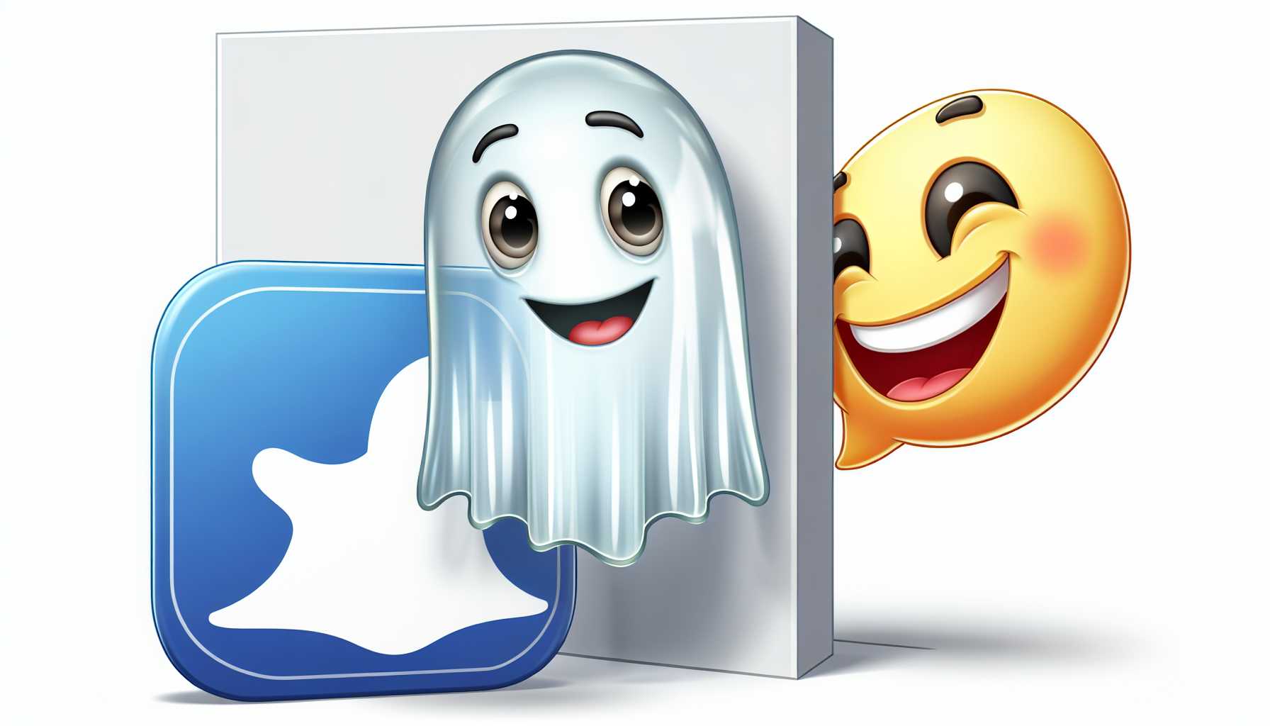 Facebook ghost character spying on the Snapchat ghost mascot