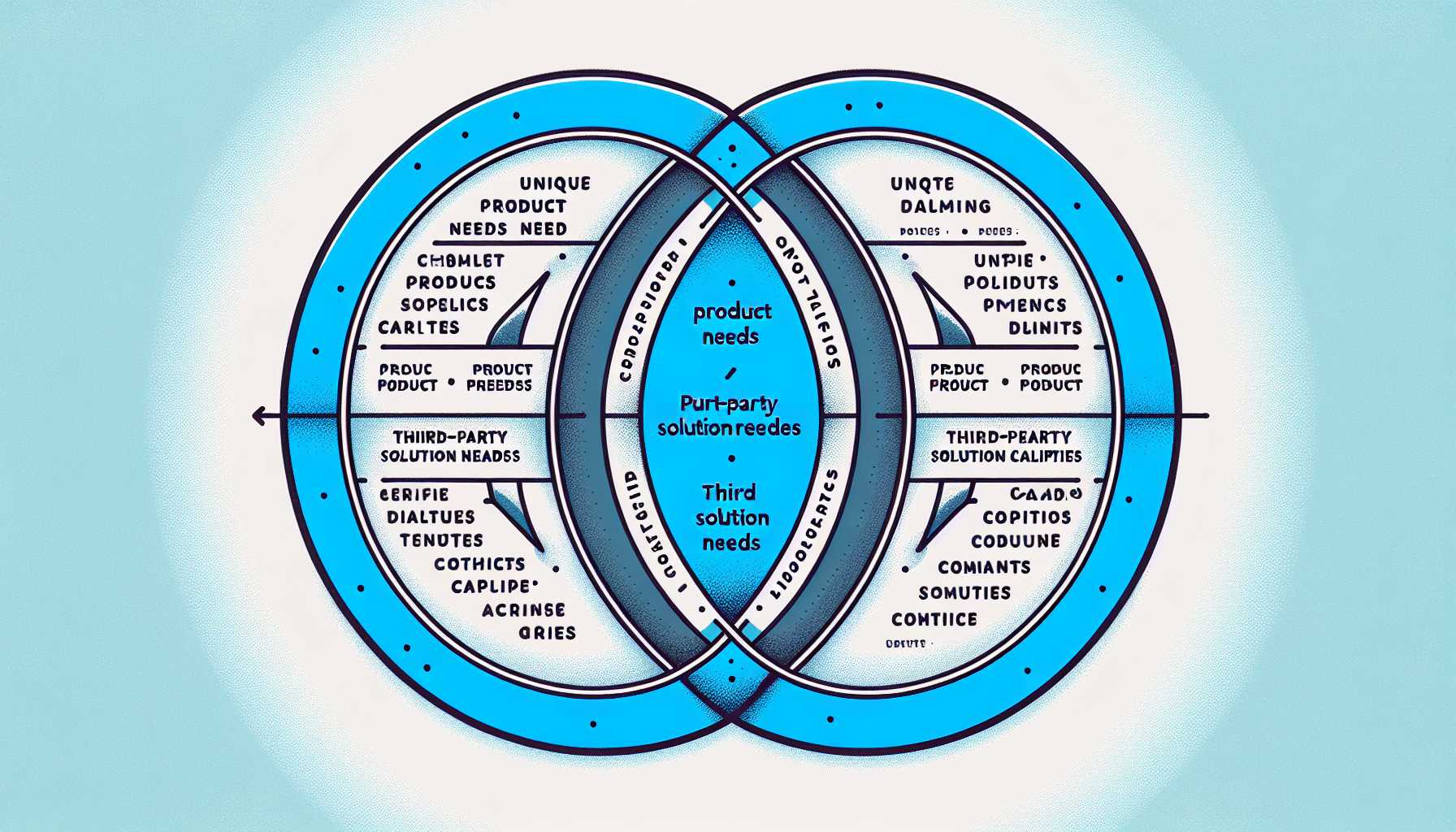 Venn diagram overlapping unique product needs and third-party solution capabilities