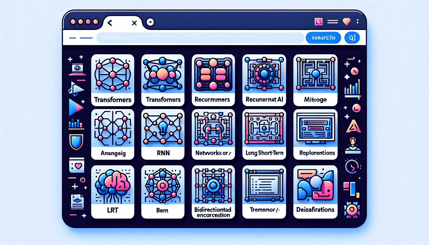 a variety of AI language models represented as digital icons on a web browser interface