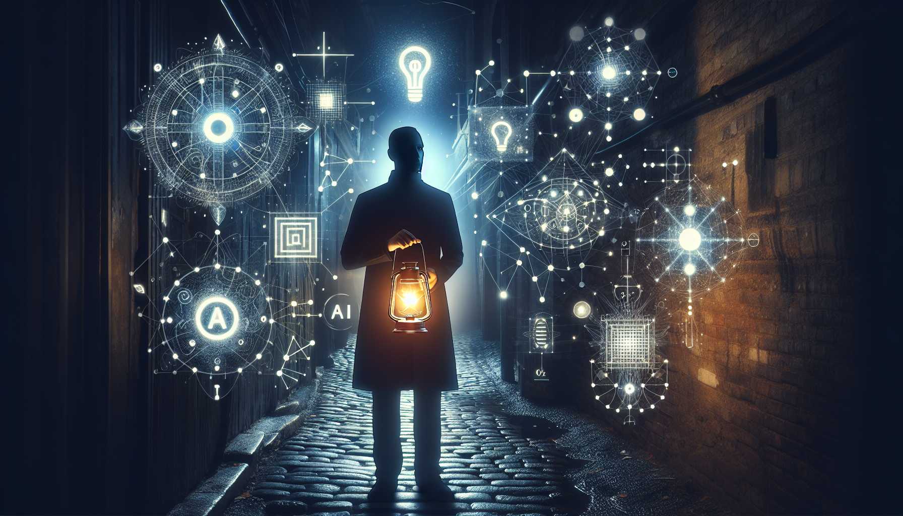 a person holding a lantern in a dark alley representing edge cases in AI technology