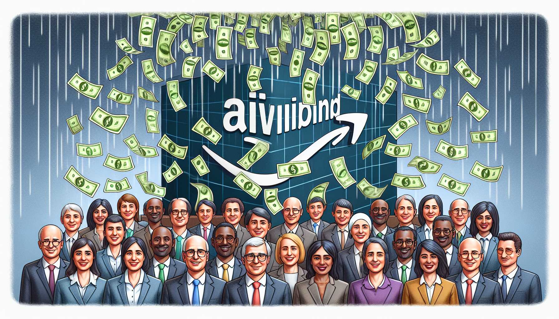 Amazon cash flow with dividend symbol and cash raining onto shareholders