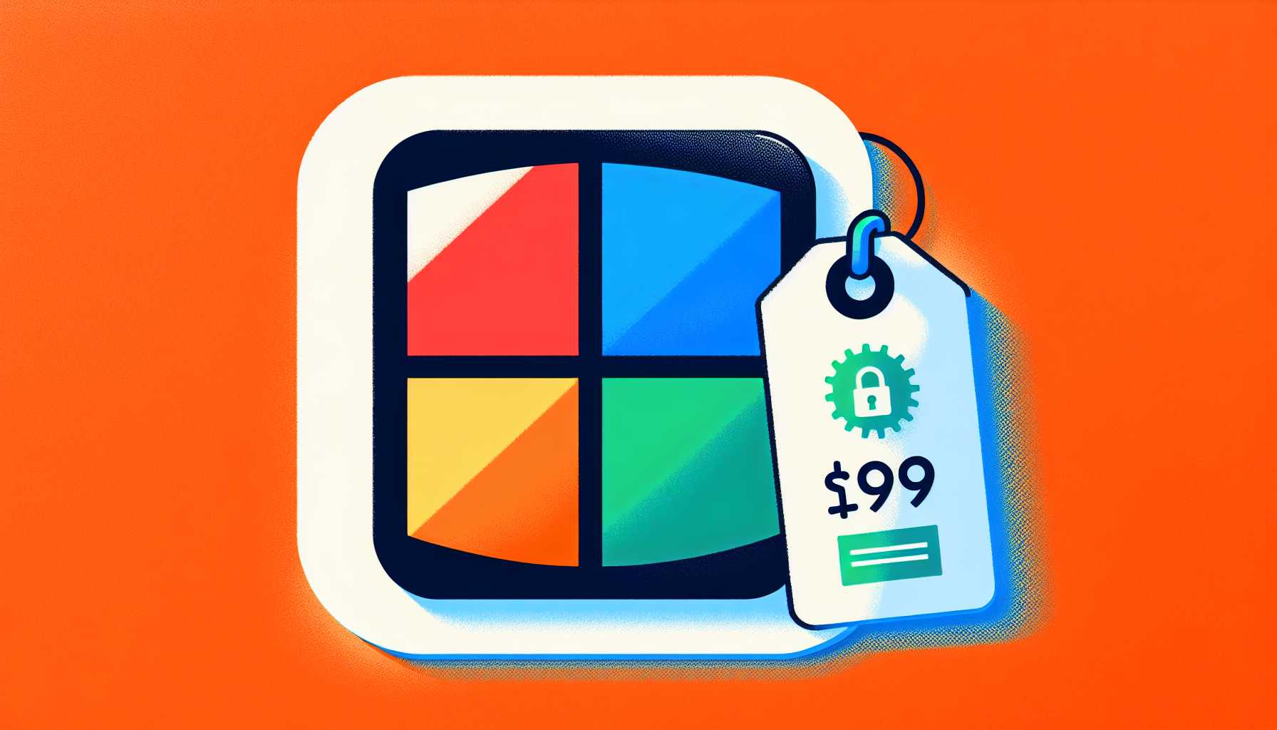 Windows 10 logo with a price tag and security update symbol