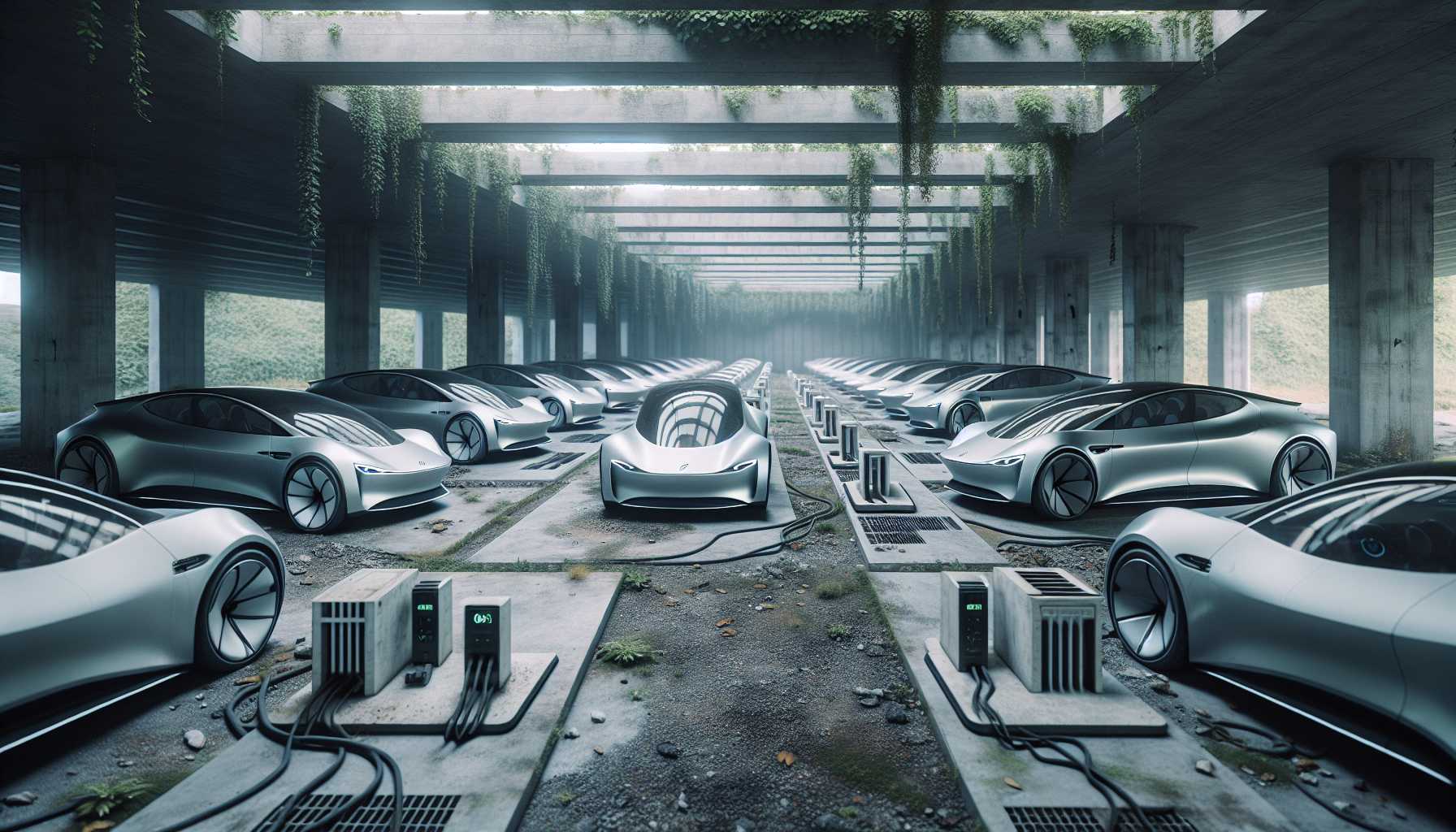 abandoned futuristic Apple electric car garage