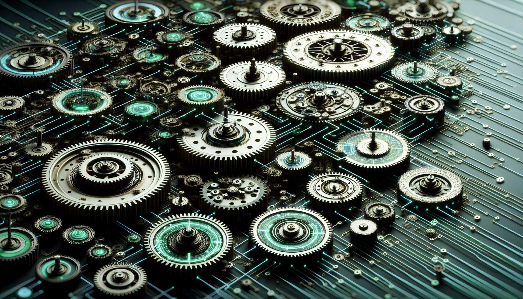 Artificial Intelligence themed gears and circuits