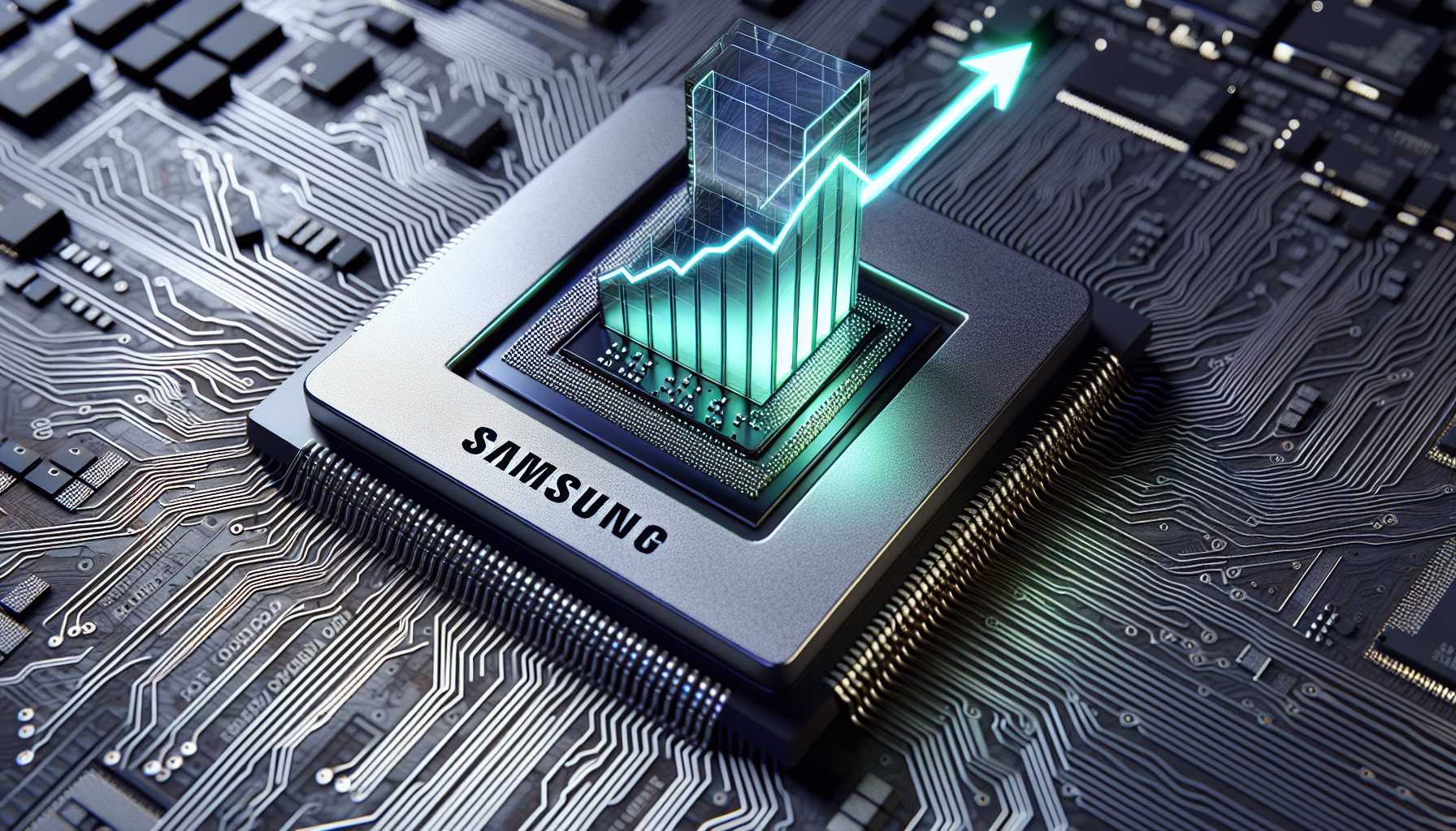 Samsung semiconductor chip with upward trending profit graphs