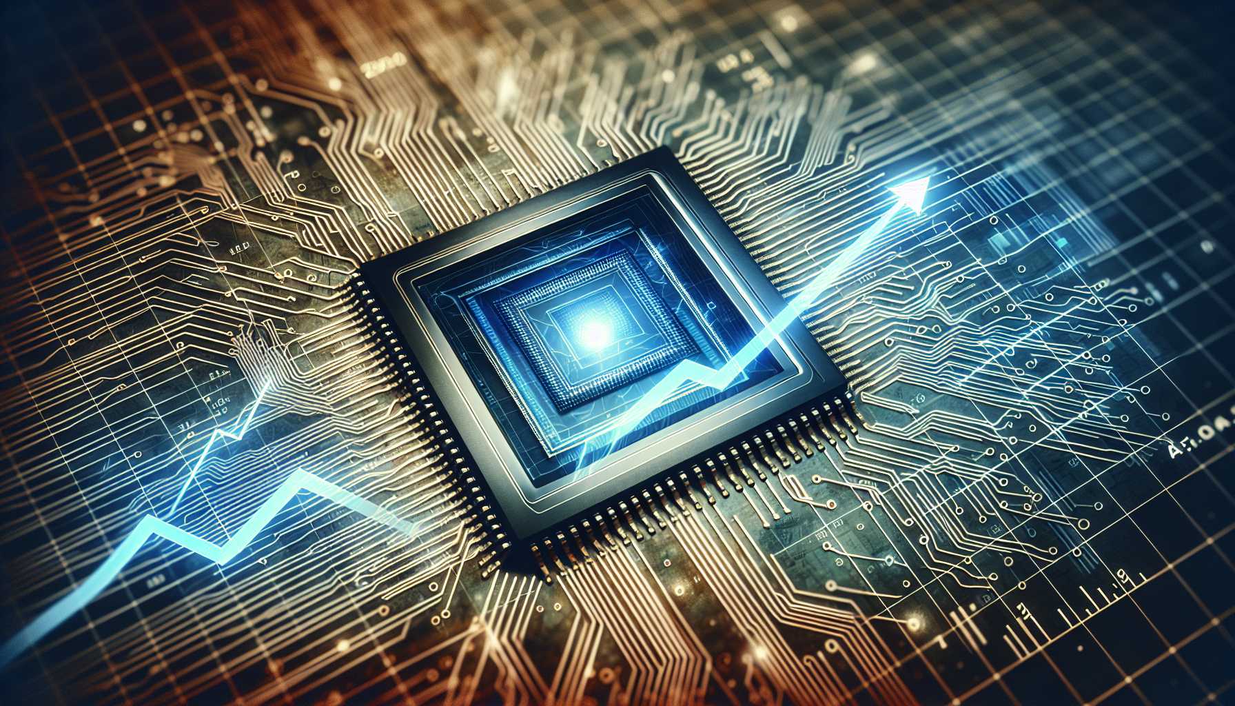 Tech stocks growth graph with AI chip icon