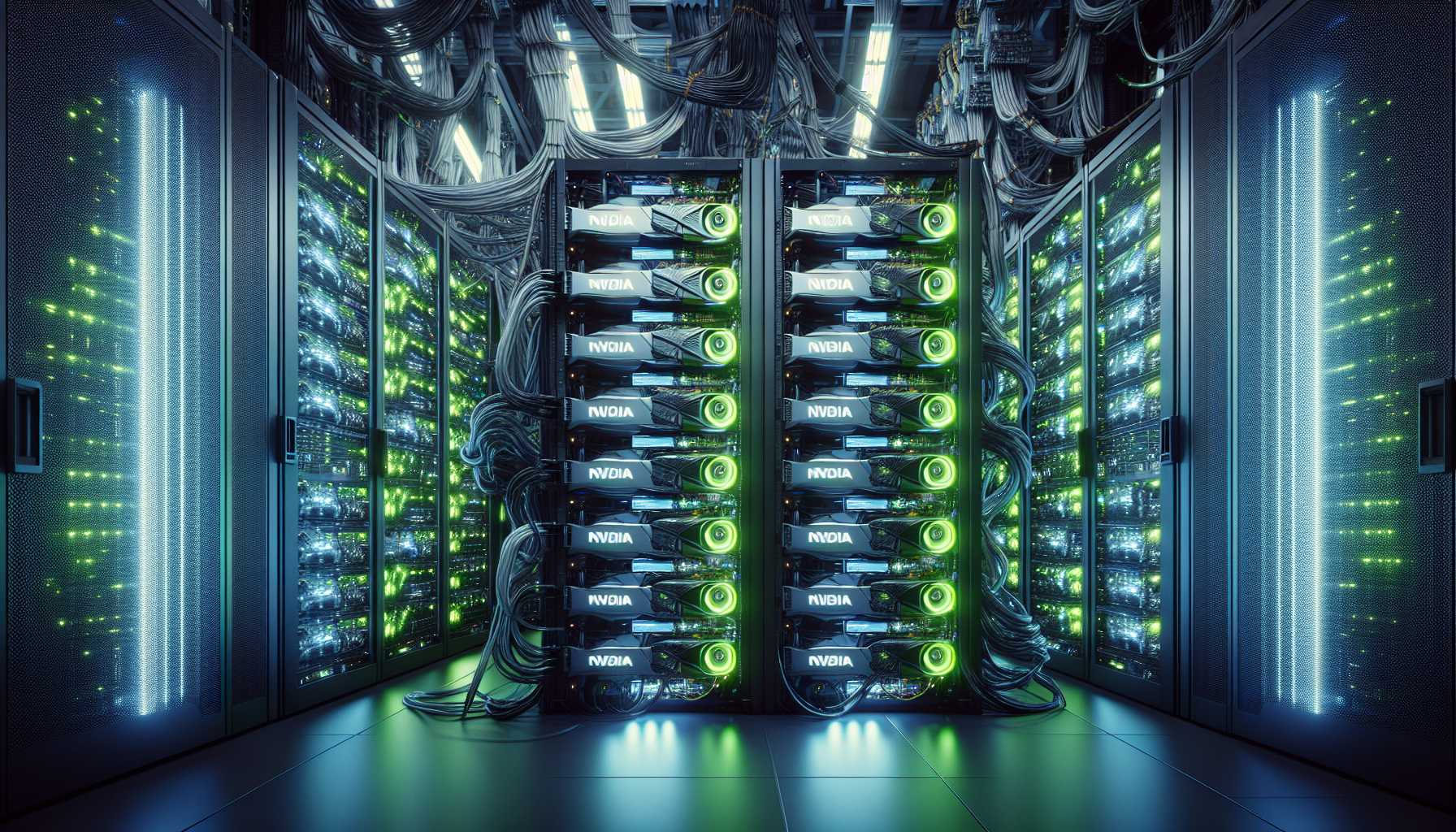 Nvidia GPUs being used in an AI supercomputer setup