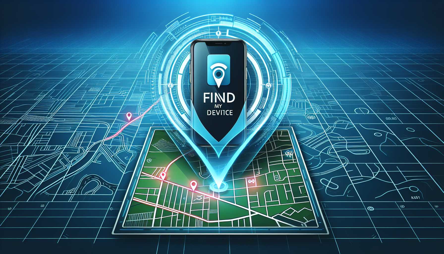 Google Find My Device logo with map background indicating active search