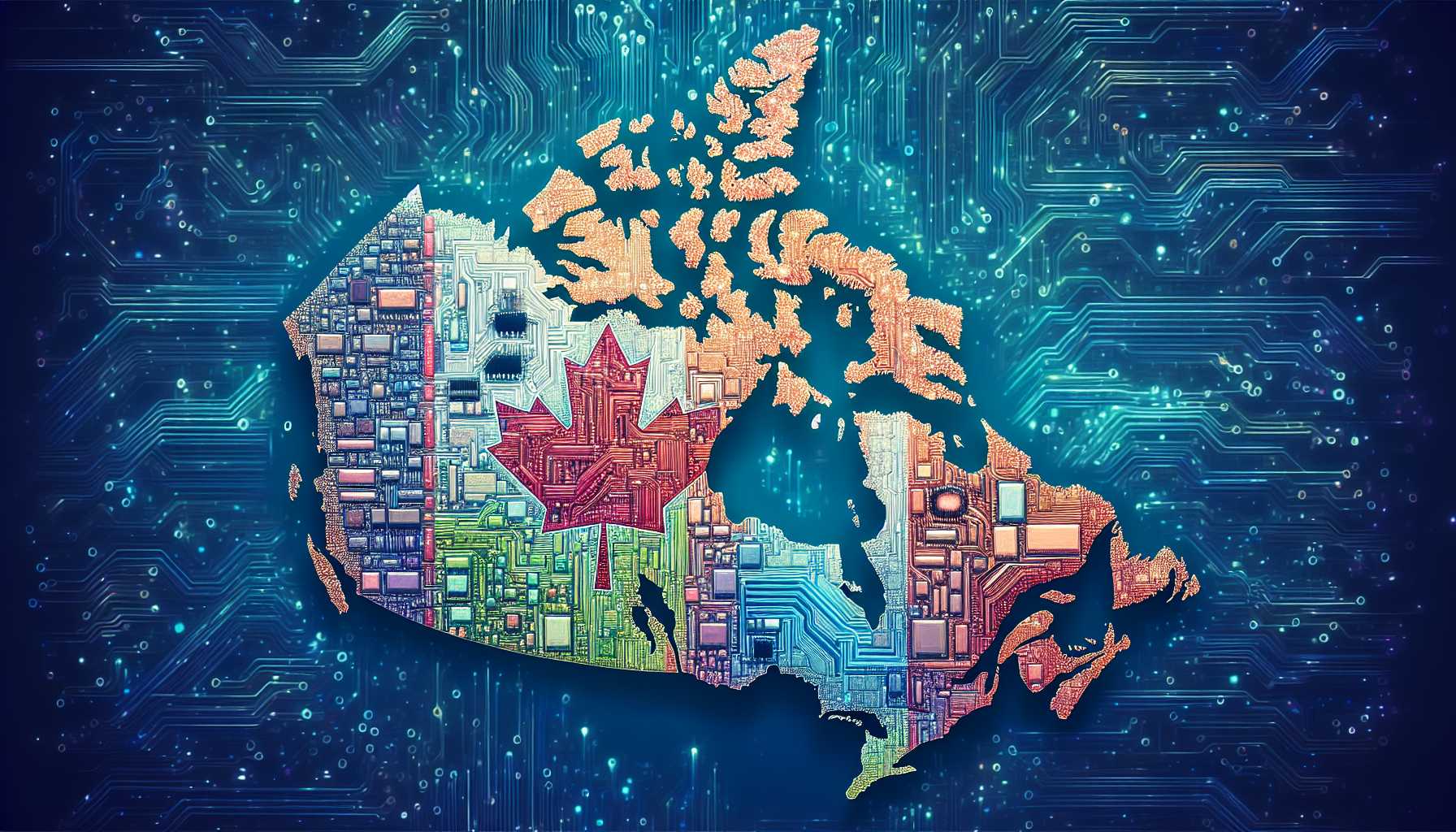Canada map merging with AI circuits representing the AI investment