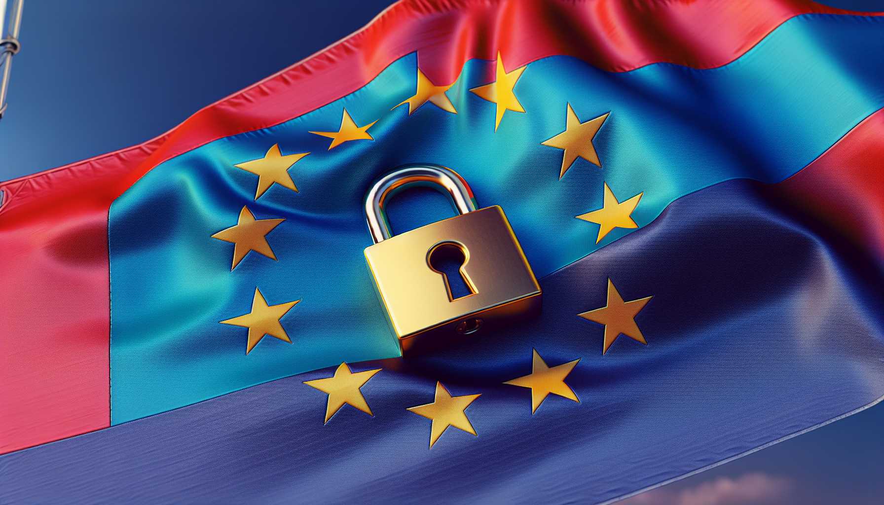 European flag with a lock symbolizing data protection