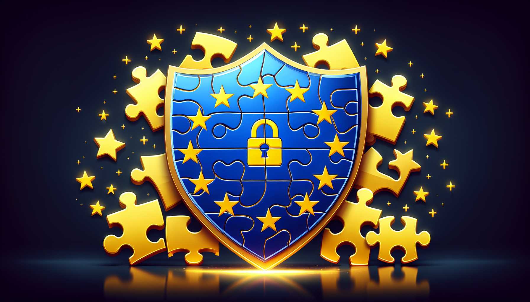 Puzzle pieces with EU stars coming together to form a data privacy shield