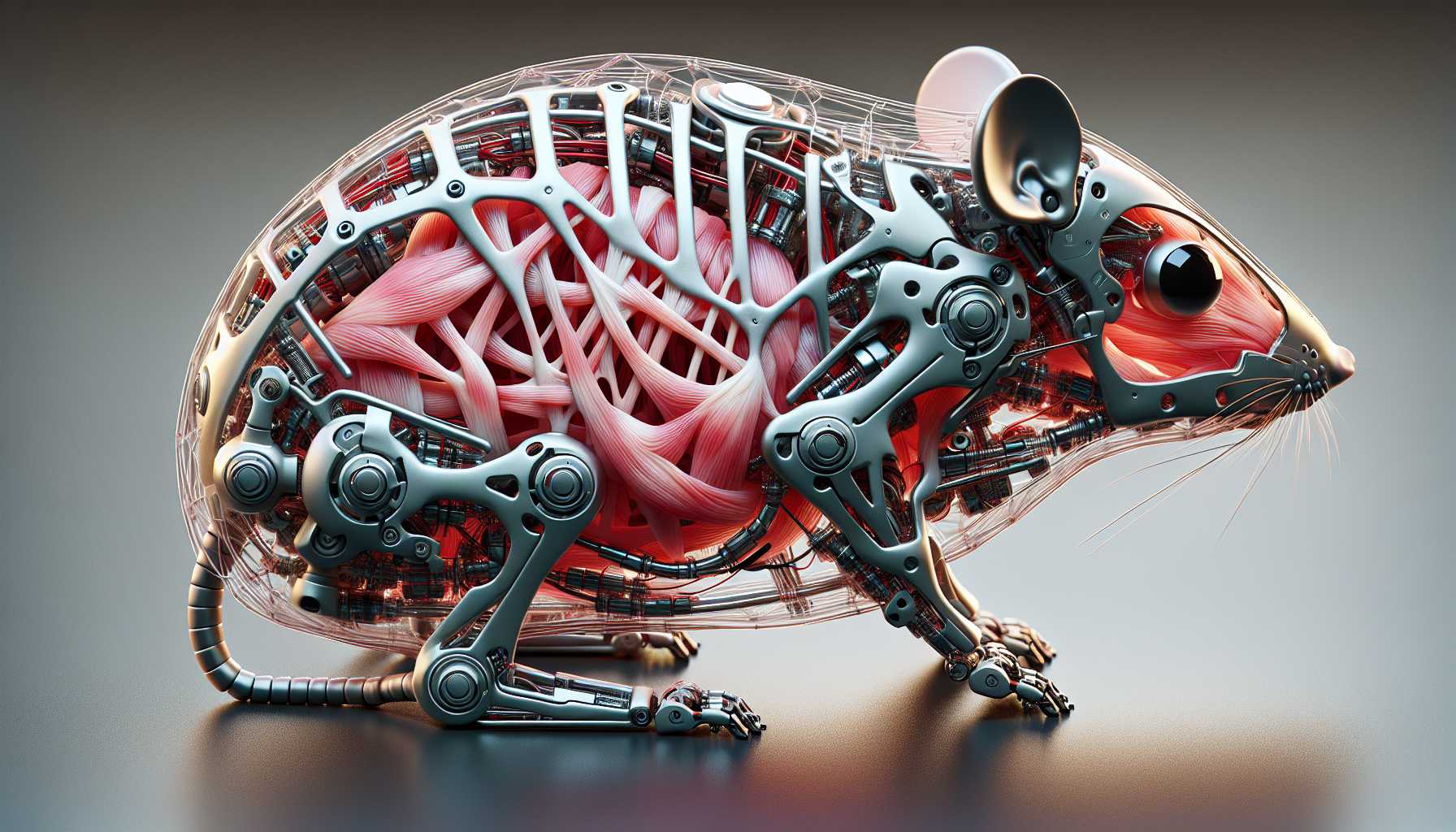 Mouse muscle tissue integrated into a robot skeleton