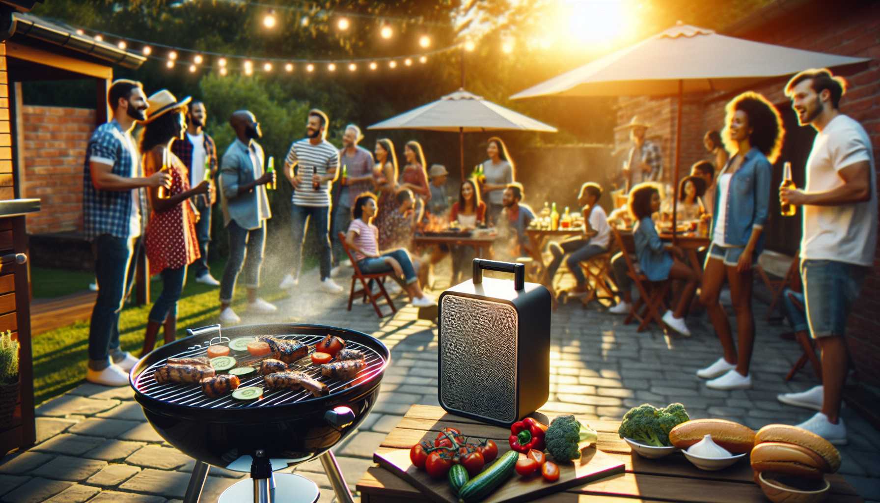 Backyard barbecue with Marshall portable speaker playing