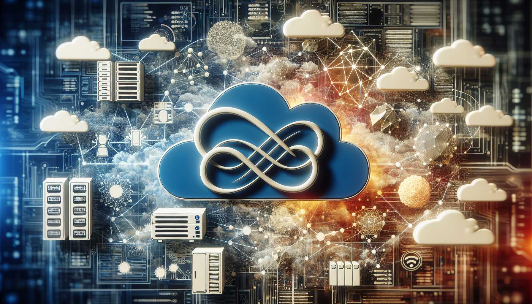 Palantir and Oracle logos merging over a backdrop of cloud computing infrastructure and AI elements