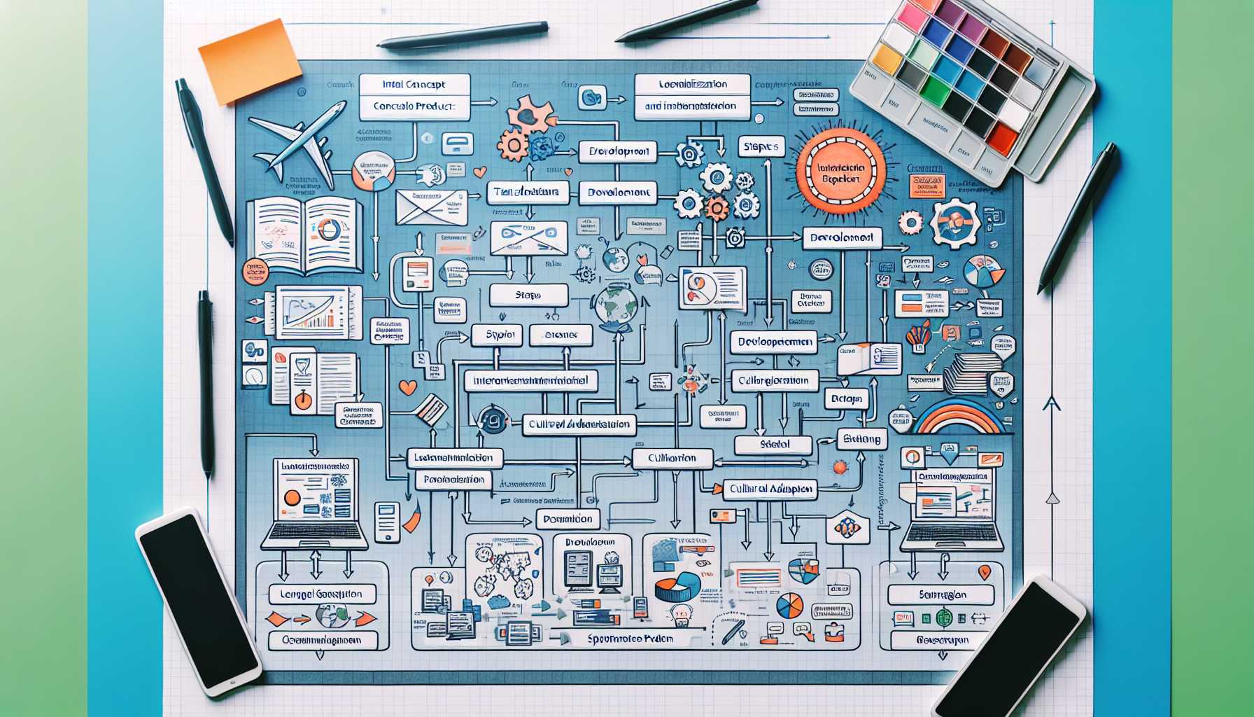 A detailed organizational chart highlighting internationalization steps for software products