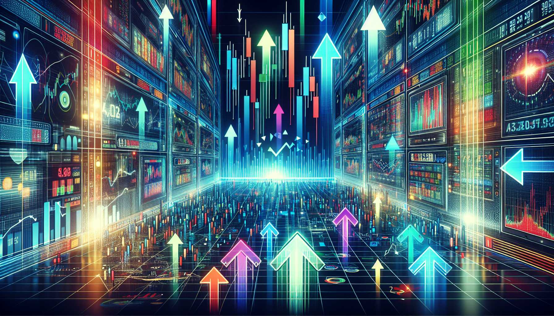 animated stock ticker of the 'Magnificent Seven' tech companies with upward and downward arrows