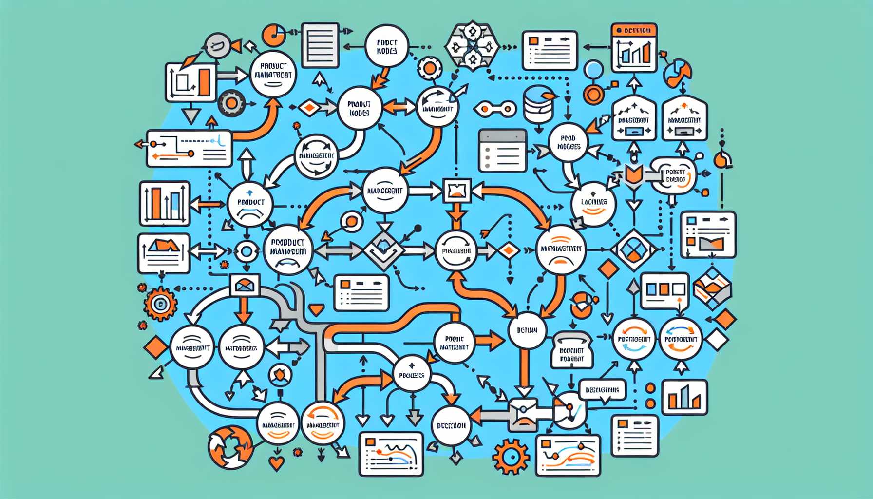 an elaborate flowchart diagram showing product management process with multiple decision nodes