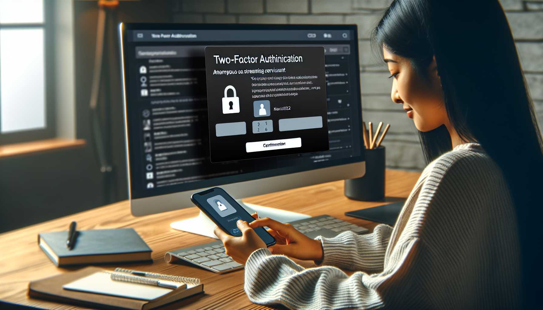 a user enabling two-factor authentication on a streaming service account