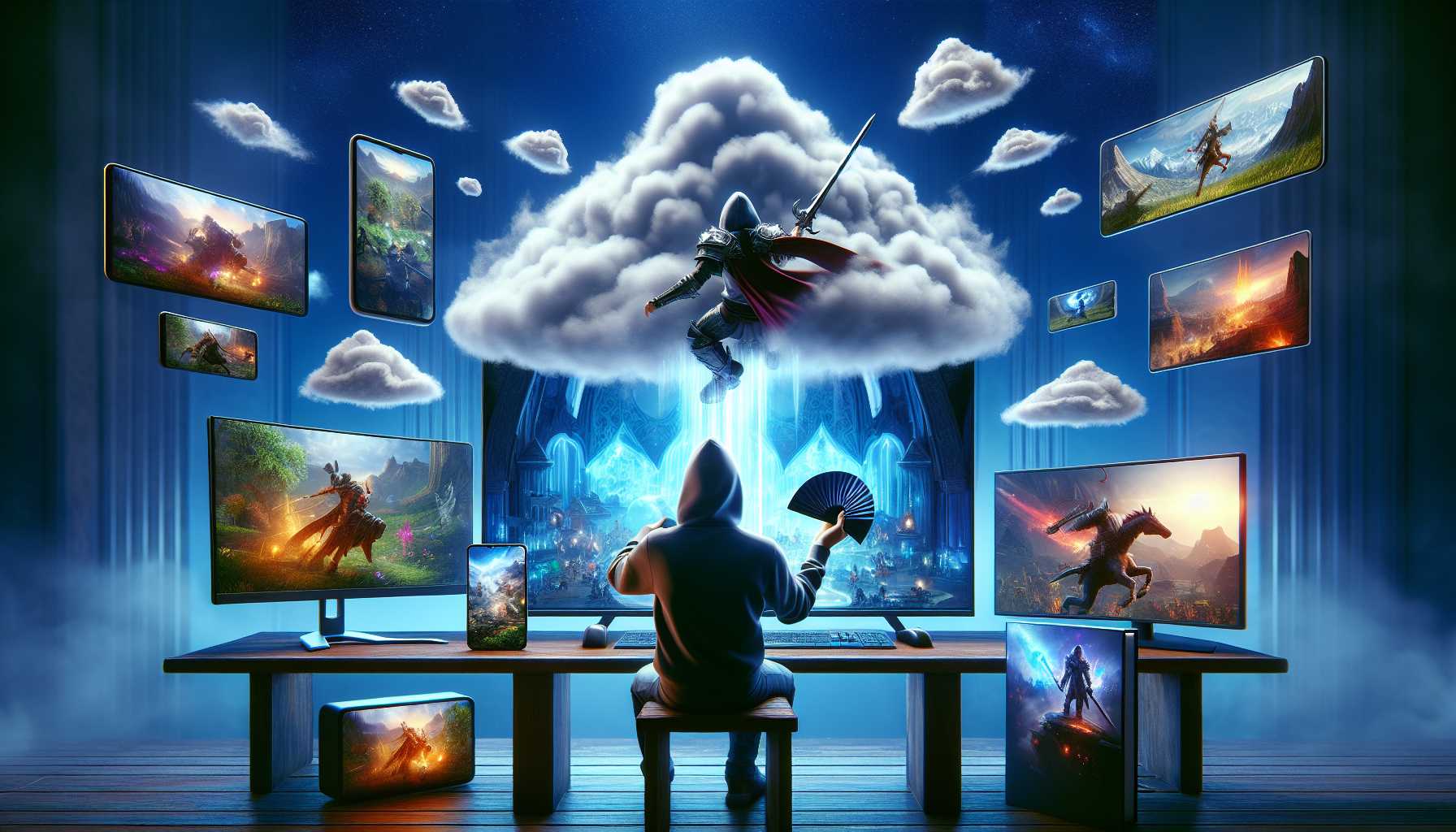 Fantasy of playing a cloud-based game on varied digital devices