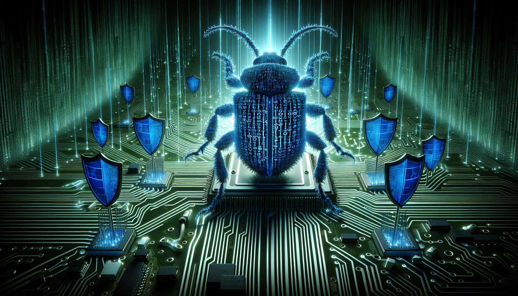 Graphical concept of a computer bug in cybersecurity