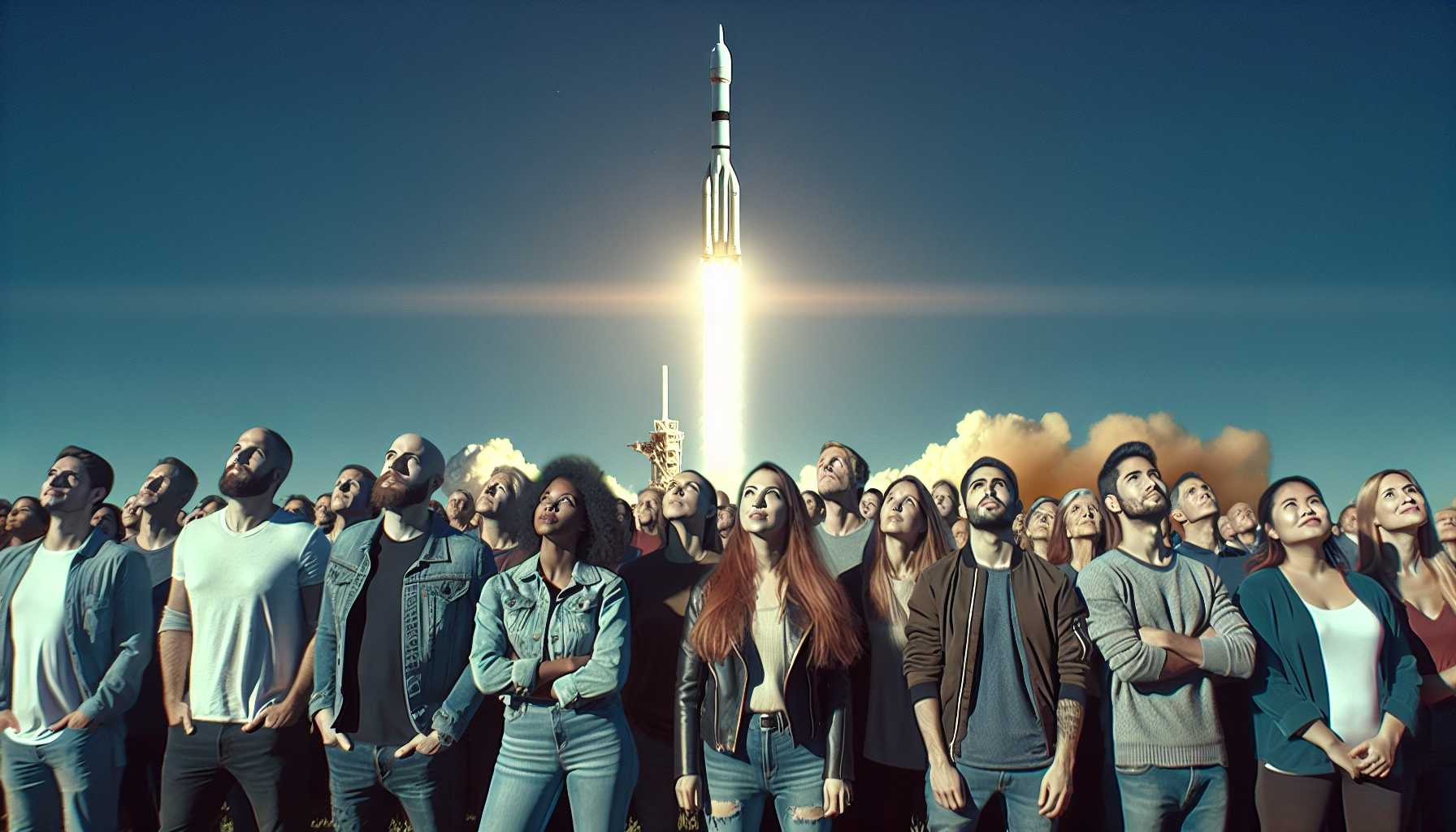 A crowd watching a SpaceX rocket launch