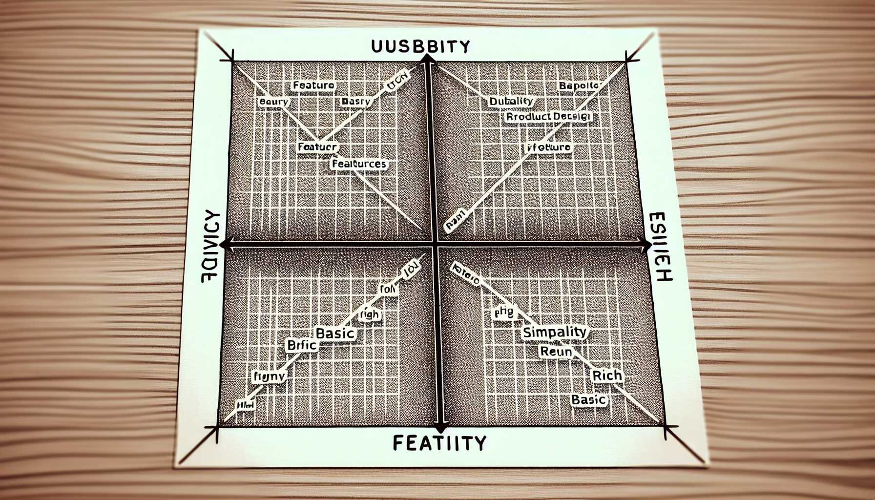 diagram of the Feature vs. Usability Matrix with four quadrants showing balance between feature richness and simplicity in product design
